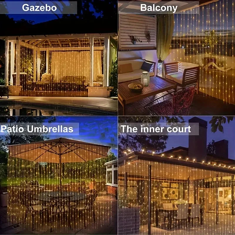 Outdoor String Lights Solar Curtain String Lights LED Lights LED 8 Modes  Wedding Garden Bedroom Outdoor Indoor Wall Decoration