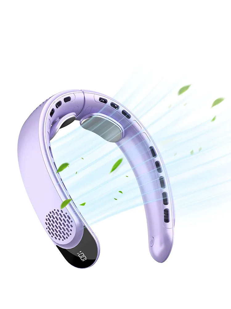 Neck Fan Turbine 360° 4000mAh Leafless Portable Vaneless Design 3 speed USB Rechargeable LED display Strong Wind Fast Cooling