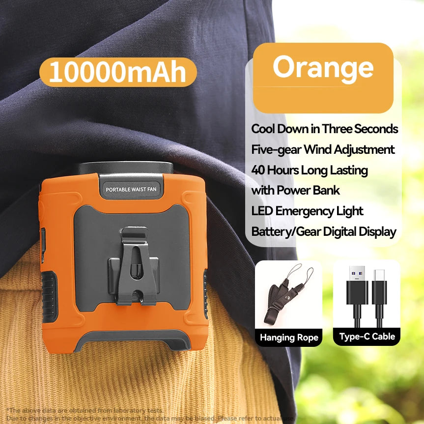 Portable Waist Fan Hanging Neck Fan 5 Speed Strong Wind with LED Lighting for Sports Courier Outdoor Working 10000/20000mAh