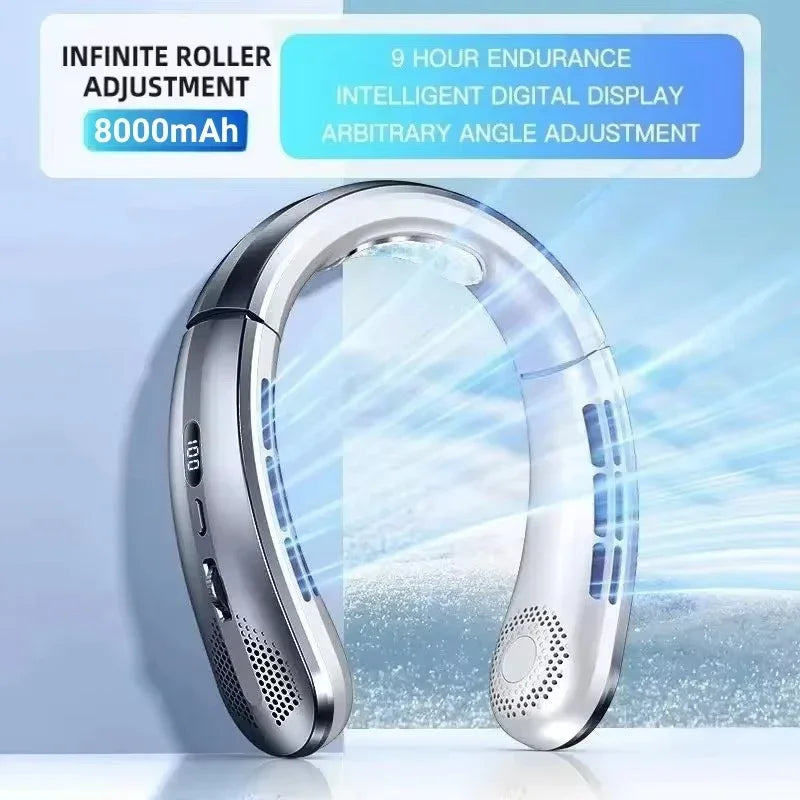 Lenovo 8000mAh Hanging Neck Fan Portable Bladeless USB Rechargeable Mute LED Digital Display Electric Air Cooler USB Handheld