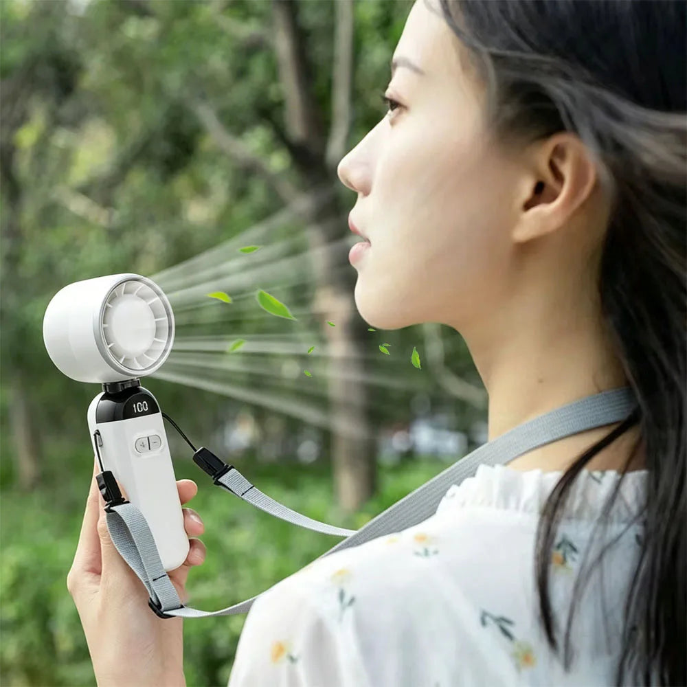Portable Handheld Fan 3000mAh Foldable Neck Fan Personal Cooling 1-100 Speeds Turbo Airflow USB Rechargeable Mini Fan for Travel