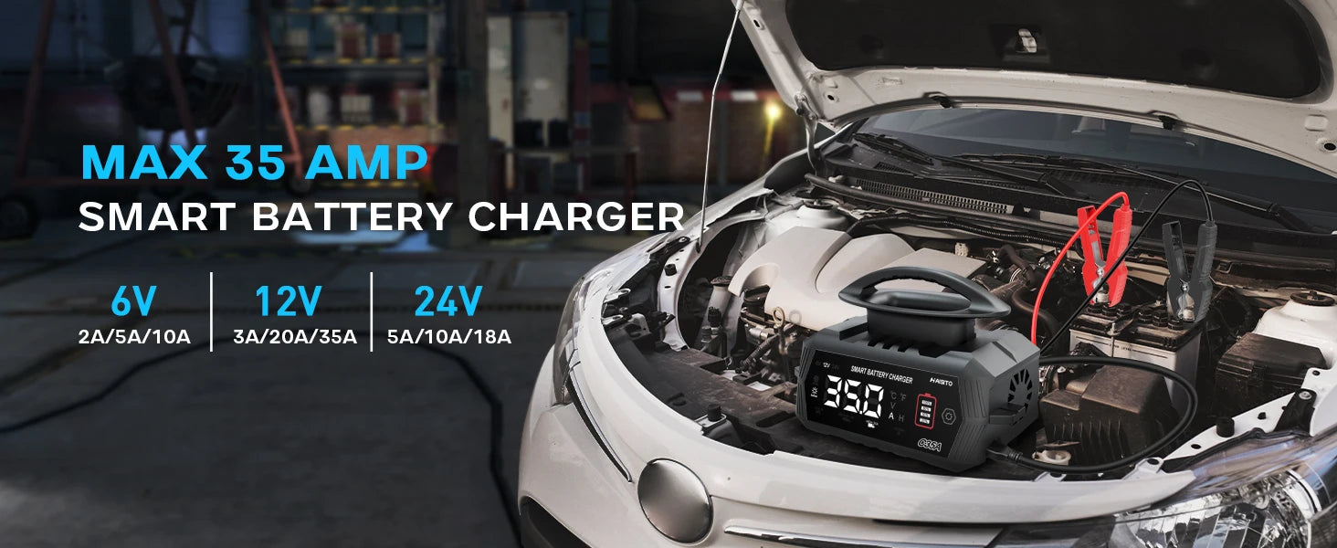 HTRC Large Power 35A 12V 24V Car Battery Charger for Auto Moto Truck Motorcycle AGM Lead Acid PB GEL LCD Display Smart Charging
