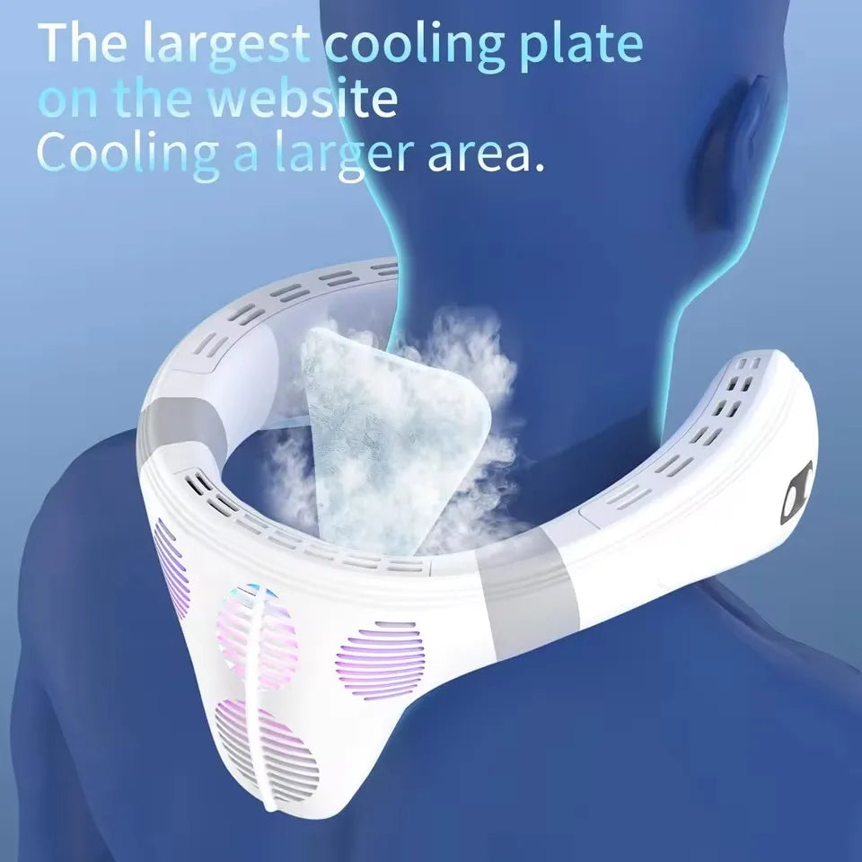 New Portable Neck Fan 5200mAh Neck Air Conditioner Rechargeable Semiconductor Cooling Fan Outdoor Personal Fan Wearable Cooler