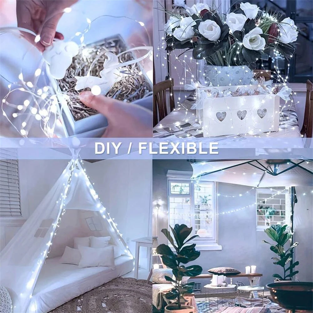 1PC 7M/12M/22M/32M Copper Wire Fairy Light String,Solar-powered,8 Lighting Modes,Used for Wedding,Indoor,Festival,Bedroom,Party