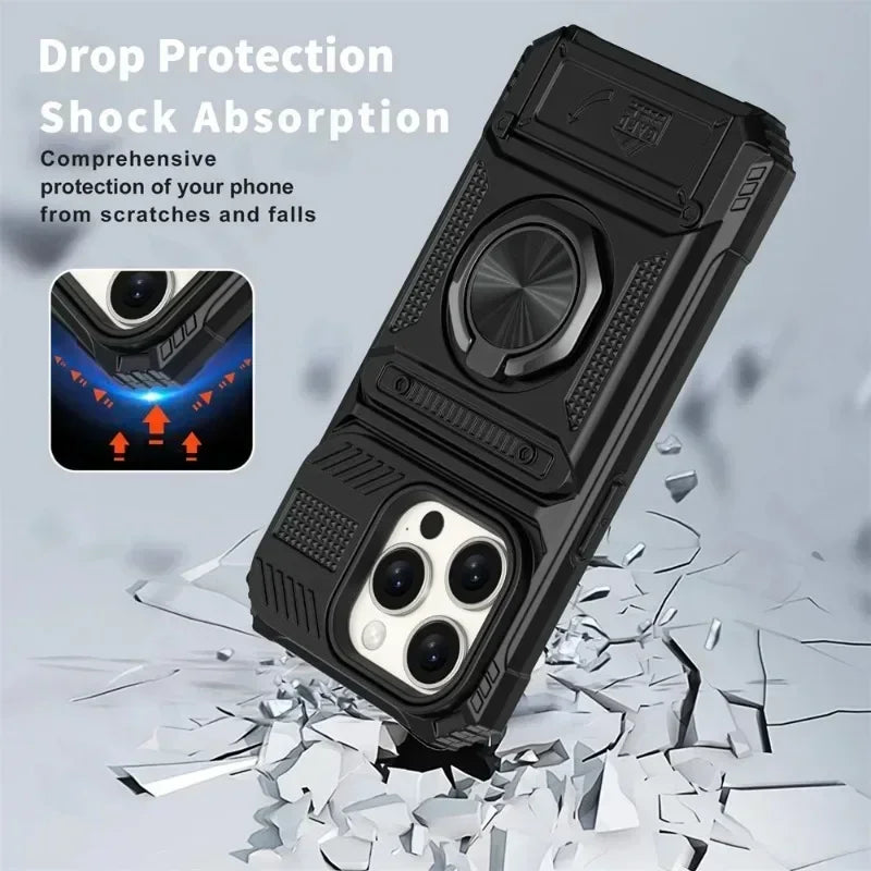 Case For iPhone 11 13 14 15 16 Pro Max 14 15 16 Plus 11 Magnetic Rotated Ring Kickstand Heavy Duty Drop Protection Wallet Cover