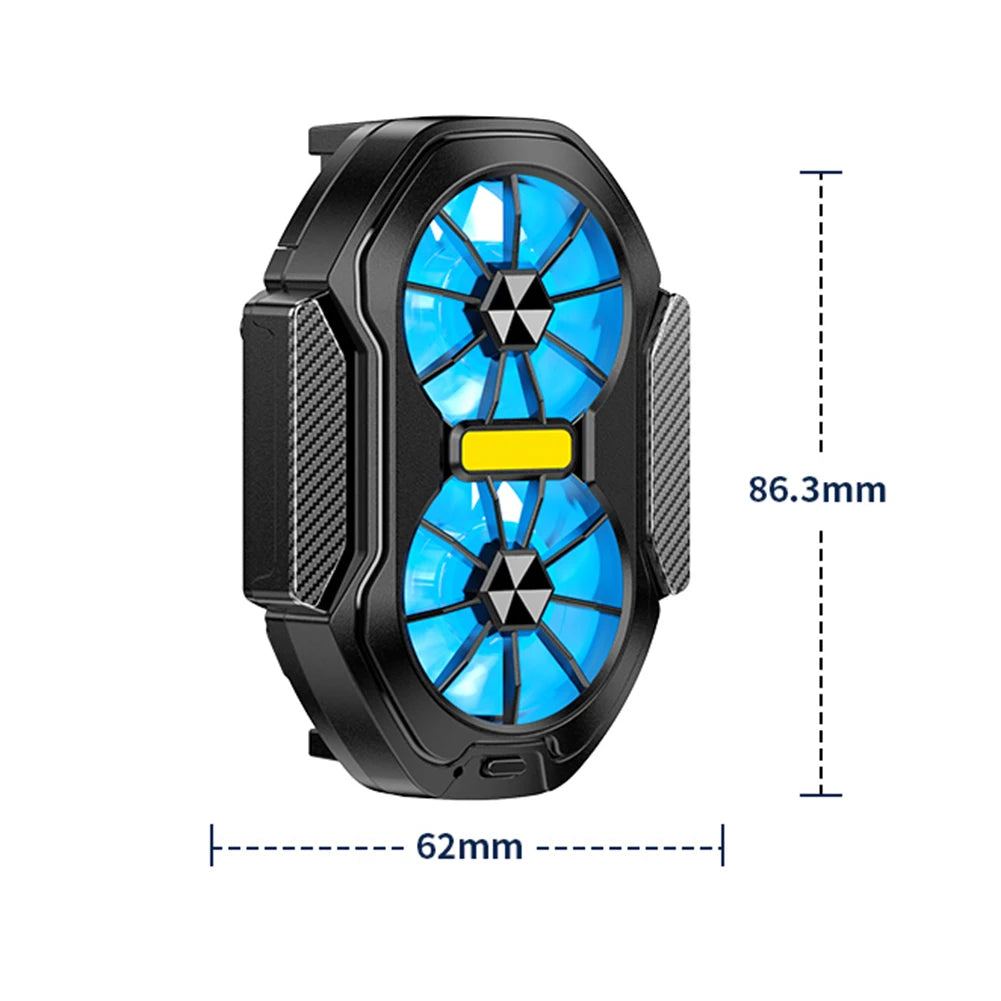 Dual Fan Mobile Phone Cooler Plug-in/Rechargeable Phone Cooler Air Cooling Type-C with Blue Light for Android Smartphones iPhone