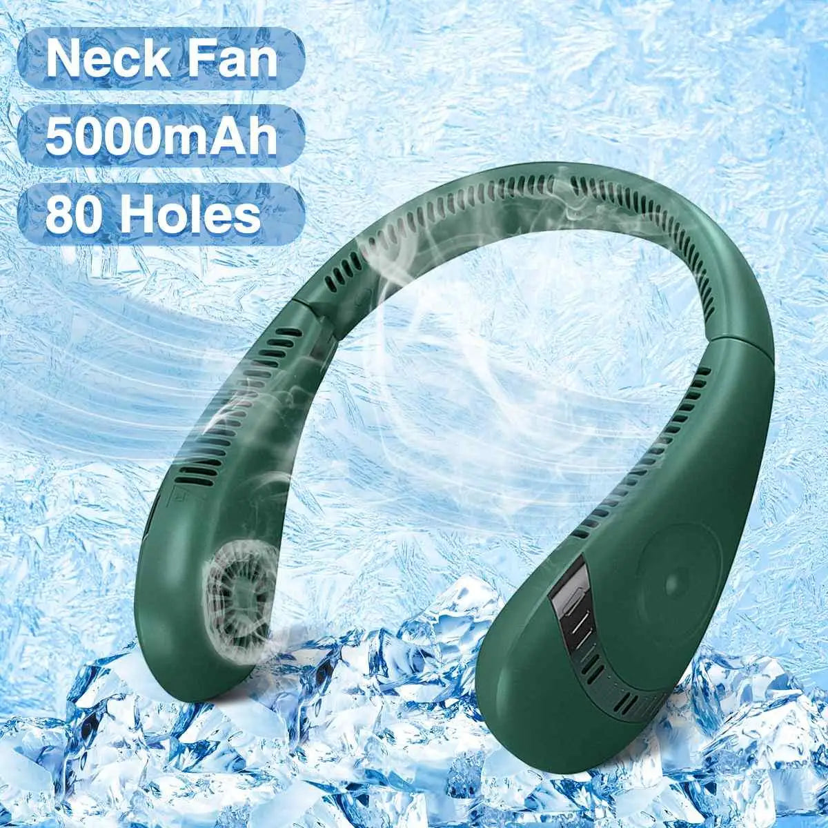 USB Rechargeable 5000mAh Foldable Bladeless Neck Fan 3 Speeds 360° Cooling Wearable Hand-free Neck Fan for Travel Office School