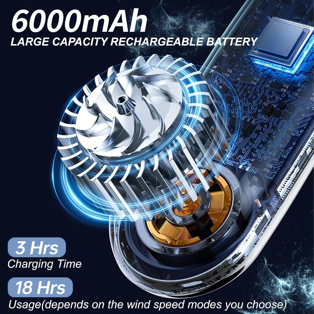 Hanging Neck Fan Portable Bladeless Air Cooler Outdoor Wearable Hands-Free Fan 6000mAh Rechargeable Neck Air Conditioner
