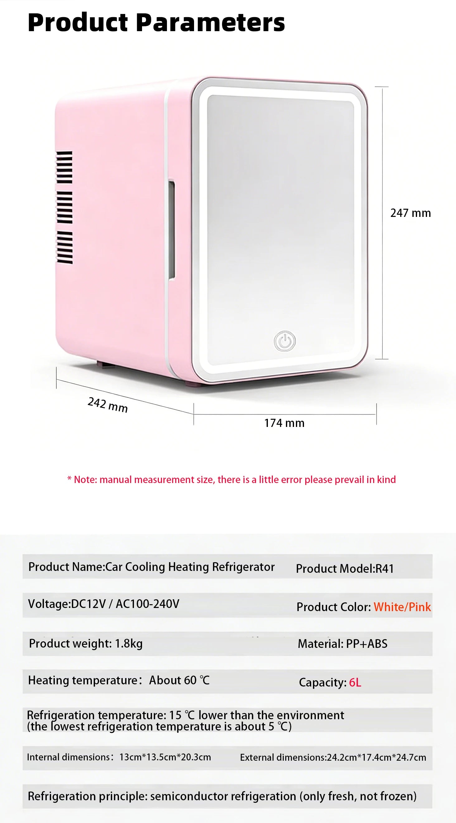 6L/9L LED Mirror Mini Fridge With Light 12V 240V Portable Cosmetic Refrigerator Cooler Warmer for Car Home Makeup Skincare