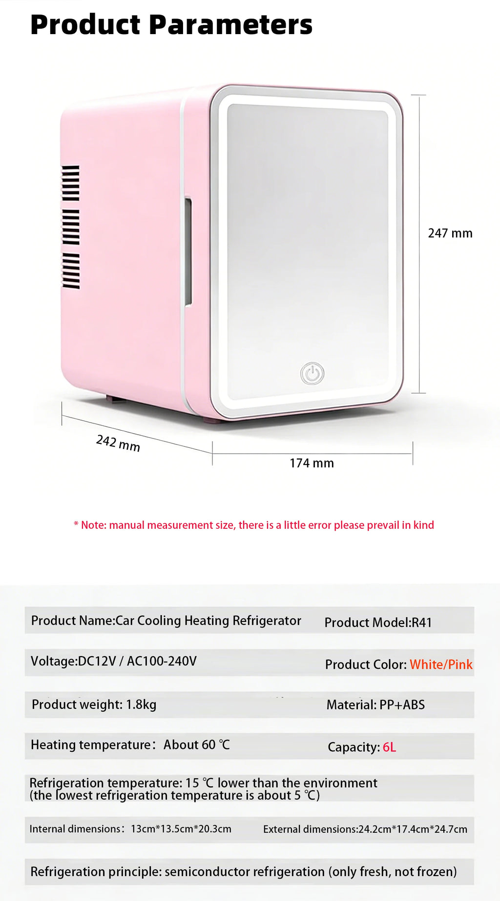 6L/9L LED Mirror Mini Fridge With Light 12V 240V Portable Cosmetic Refrigerator Cooler Warmer for Car Home Makeup Skincare