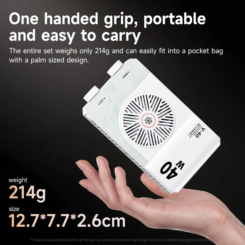 Portable 40W LED Camera Light 2800K-9000K Handheld Filling Light 4400mAh Rechargeable Pocket Photography Lighting Lamp