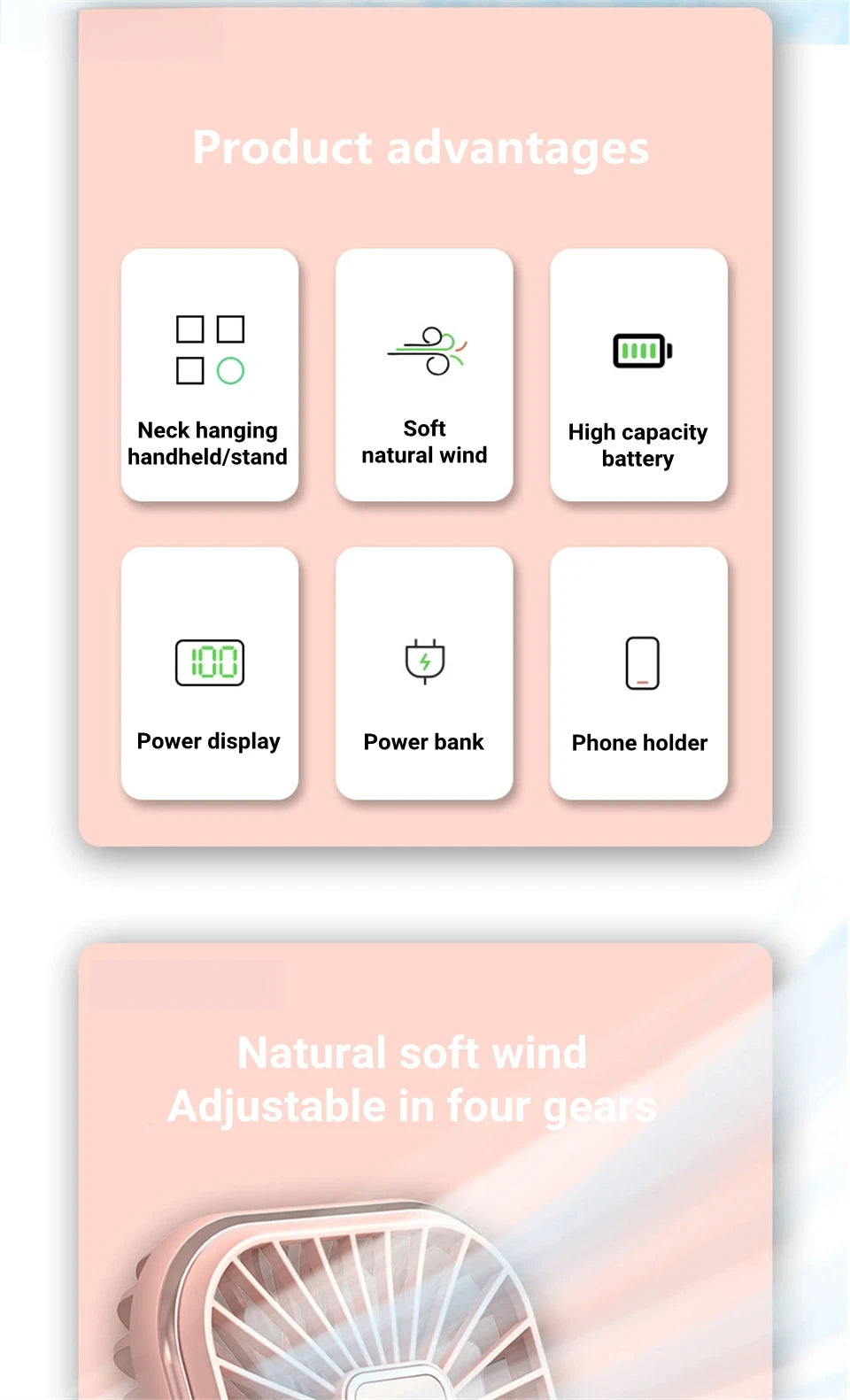 Foldable Hanging Neck Fan Cooling Desktop Refrigeration Handheld USB Mini Fan Camping Mute Ventilador Air Cooler for Sports
