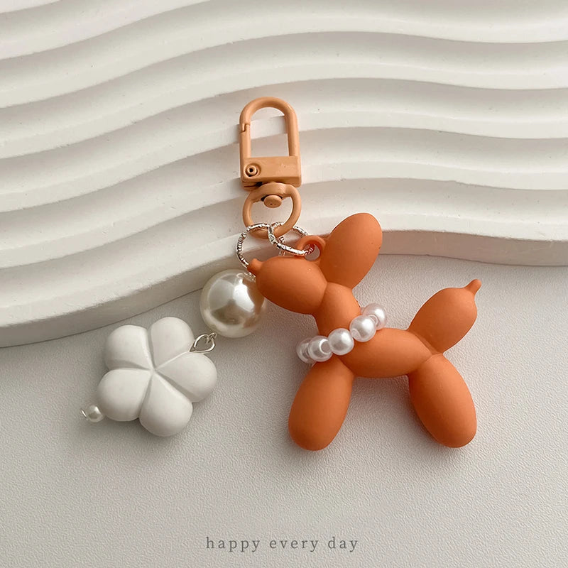 Flower Acrylic Balloon Dog Cartoon Cute Keychains Key Ring Women Men New Bling Cute Pet Bag Car Holder Airpods Box Friend Gift