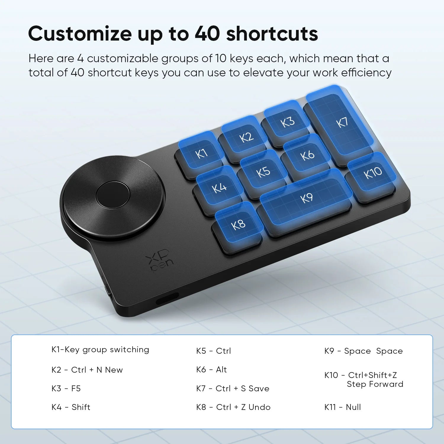 XPPen ACK05 Portable Wireless Shortcut Remote with 10 Custom Keys 1 Physical Dial 1000mAh Battery Support Bluetooth Connection
