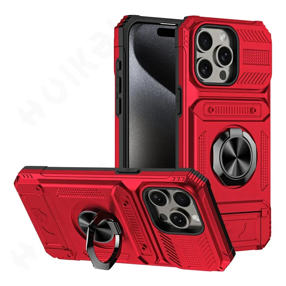 Case For iPhone 11 13 14 15 16 Pro Max 14 15 16 Plus 11 Magnetic Rotated Ring Kickstand Heavy Duty Drop Protection Wallet Cover