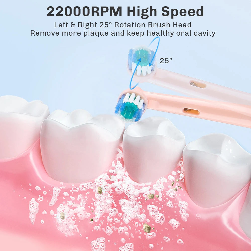 Smart Rotating Timing Electric Toothbrush, Rechargeable Rotary Toothbrush with 4 Heads, 5 Modes Setting Teeth Whitening Oral Car