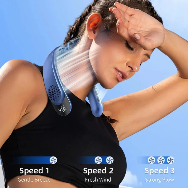 Neck Fan Turbine 360° 4000mAh Leafless Portable Vaneless Design 3 speed USB Rechargeable LED display Strong Wind Fast Cooling
