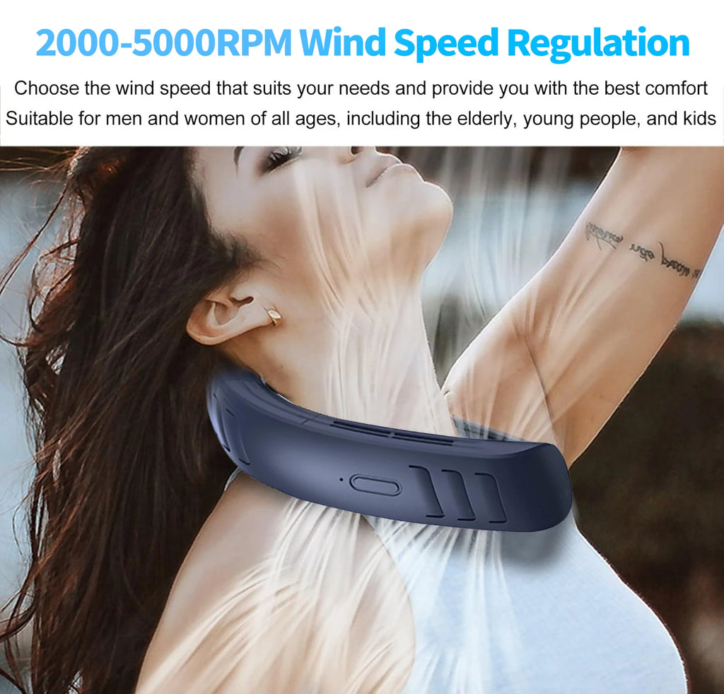 Hanging Neck Fan Portable Bladeless Air Cooler Outdoor Wearable Hands-Free Fan 6000mAh Rechargeable Neck Air Conditioner