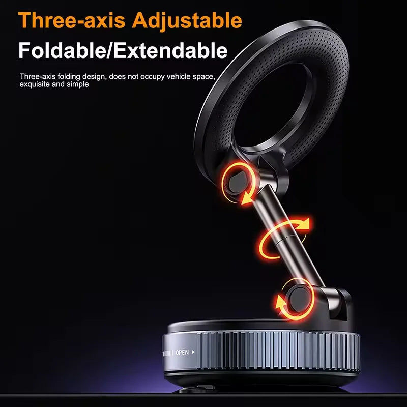 New Strong Magnetic Phone Holder Foldable Design 360° Adjustable Vacuum Car Mount For Cell Phone For Live Streaming 2026