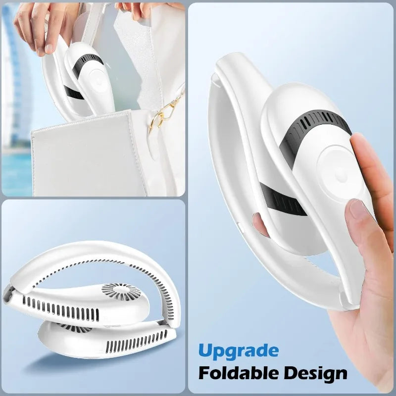 USB Rechargeable 5000mAh Foldable Bladeless Neck Fan 3 Speeds 360° Cooling Wearable Hand-free Neck Fan for Travel Office School