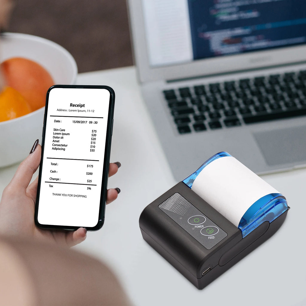 Bisofice Portable Mini Thermal Printer 2 Inch Wireless USB Receipt Bill Ticket Printer with 58mm Print Paper  for Restaurant
