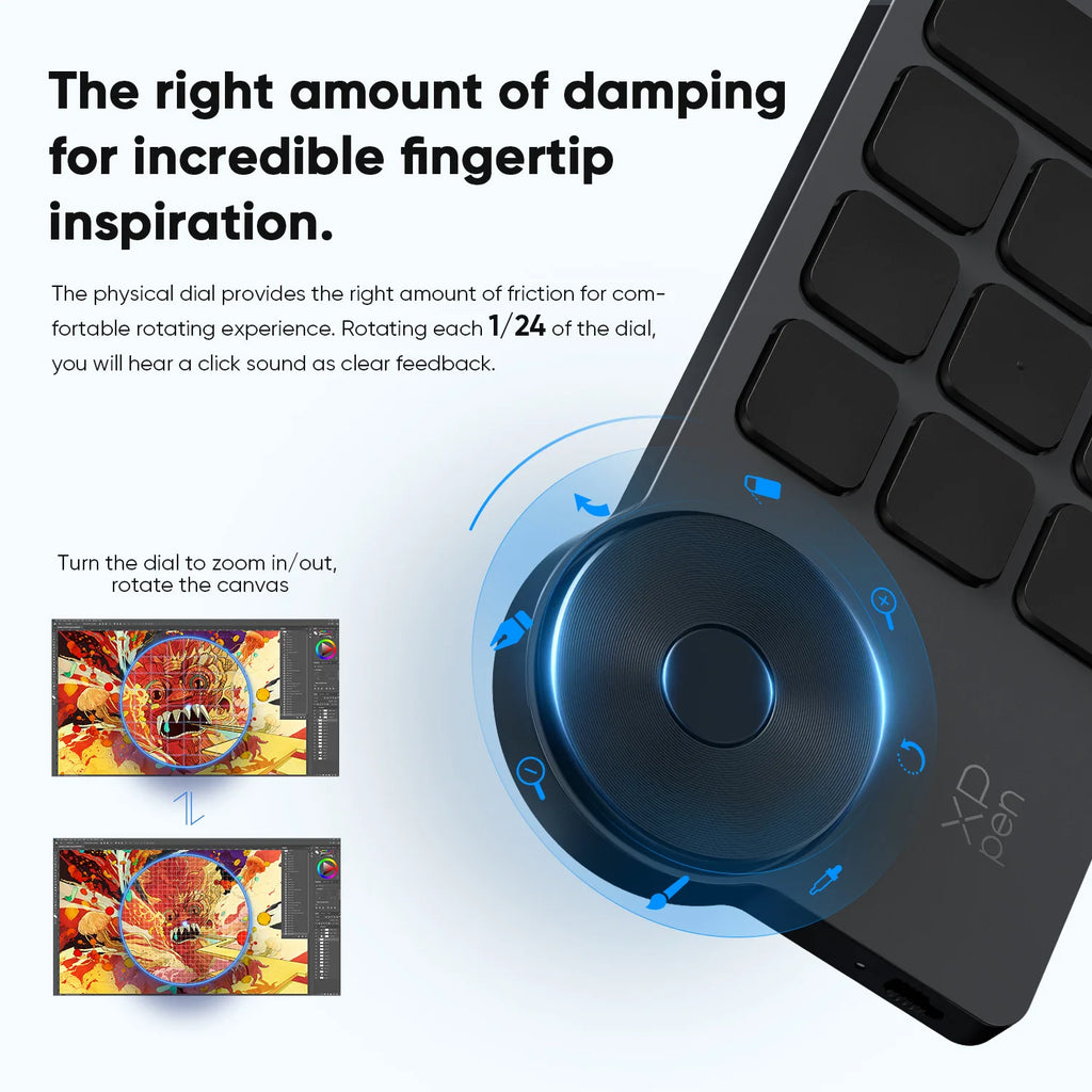 XPPen ACK05 Portable Wireless Shortcut Remote with 10 Custom Keys 1 Physical Dial 1000mAh Battery Support Bluetooth Connection