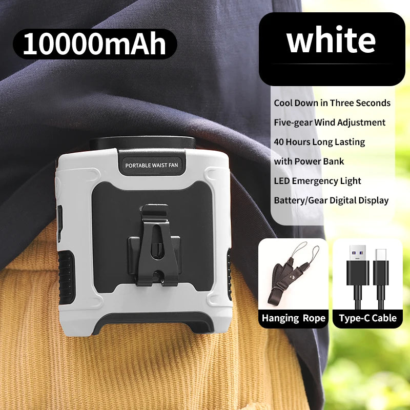 Portable Waist Fan Hanging Neck Fan 5 Speed Strong Wind with LED Lighting for Sports Courier Outdoor Working 10000/20000mAh