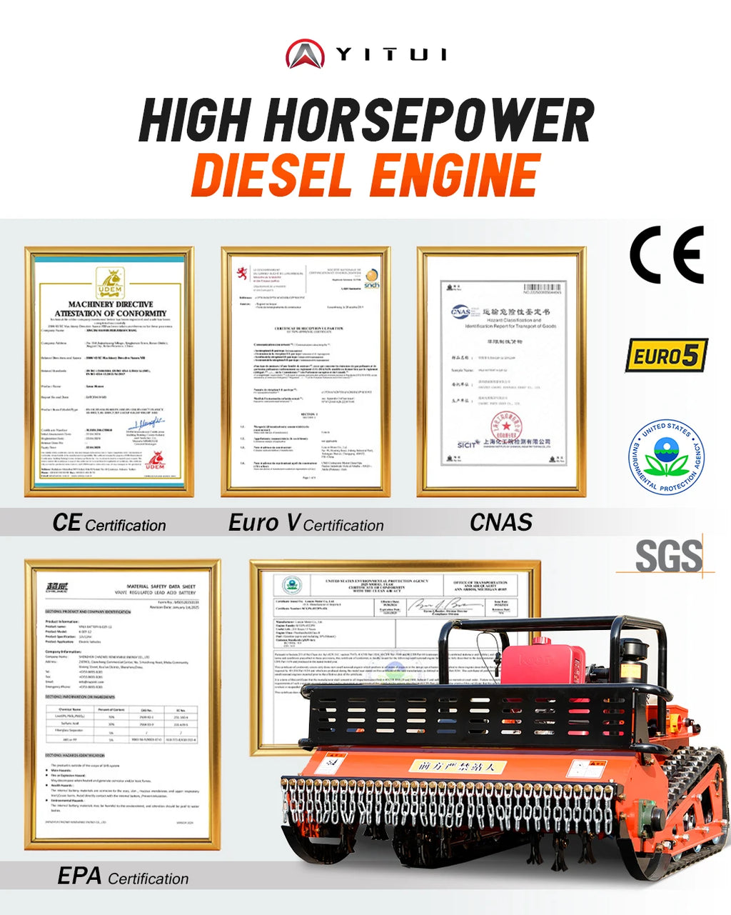 Customized Diesel Lawn Mower Long Life Low Fuel Consumption Strong Power Ce Epa Certified