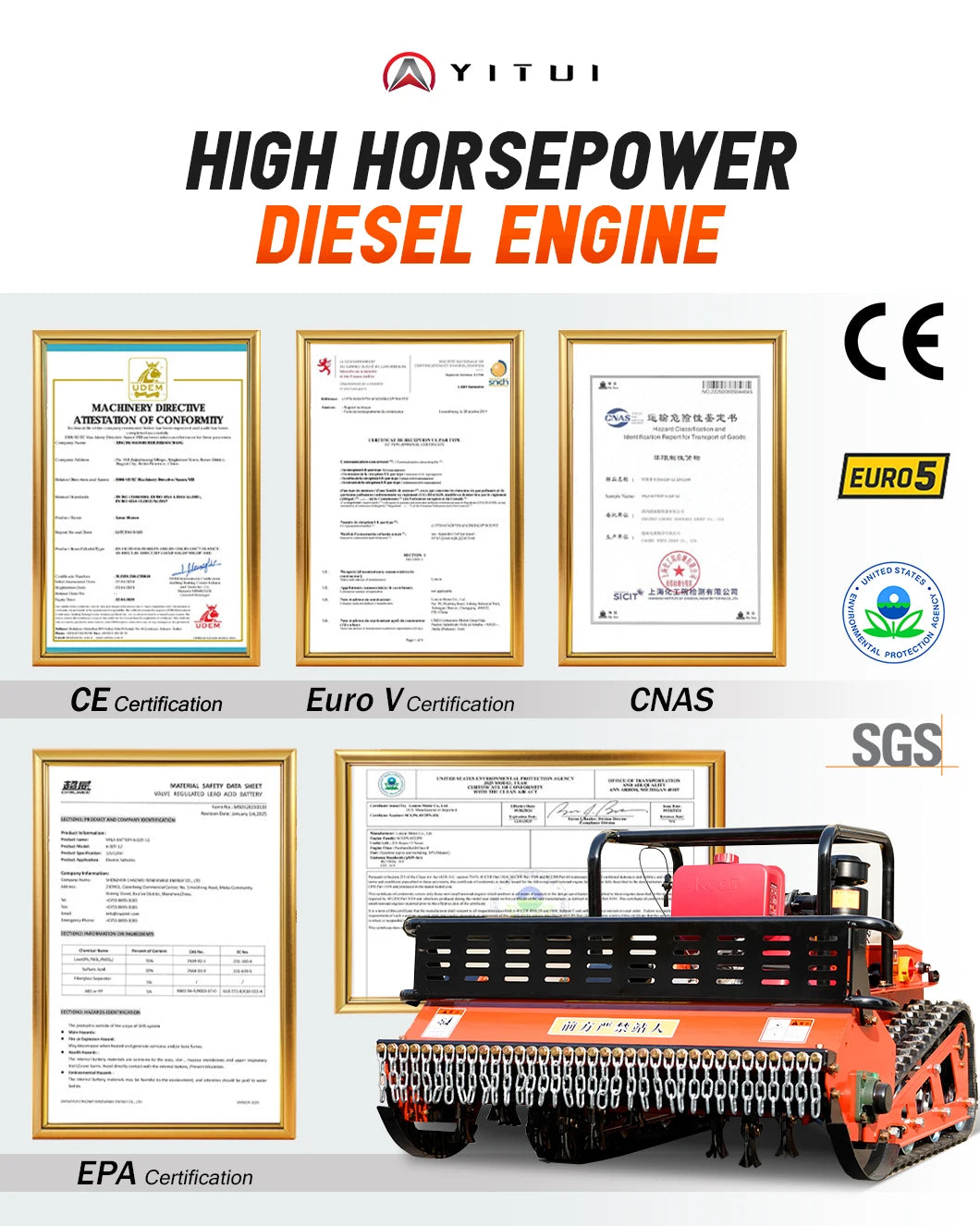 Customized Diesel Lawn Mower Long Life Low Fuel Consumption Strong Power Ce Epa Certified