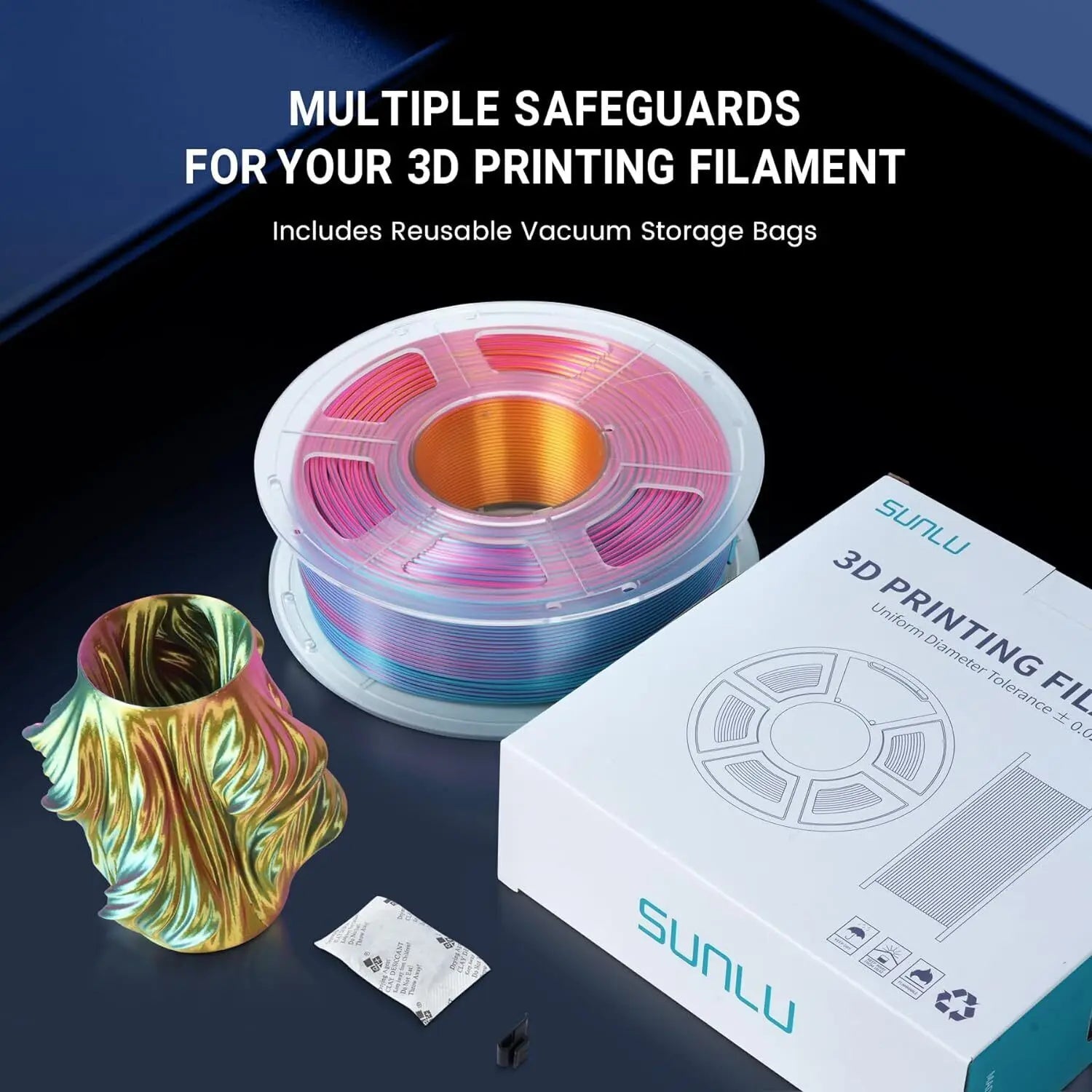 SUNLU SILK Dual &Triple Colors  3D Printer Filament 5KG 1kg/roll 1.75mm Dimensional Accuracy +/- 0.02 mm 2.2 LBS (1KG) Fast Ship