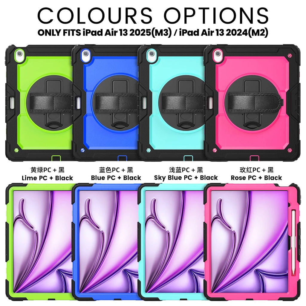 For iPad (A16) 11th Air 11 Air 13 M3  (2025) - Heavy Duty Protective Cover with Screen Protector, Shoulder Strap & Pencil Holder