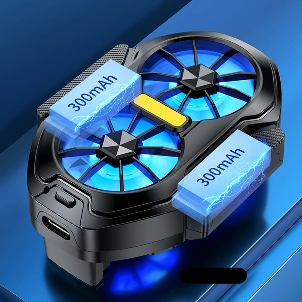 Dual Fan Mobile Phone Cooler Plug-in/Rechargeable Phone Cooler Air Cooling Type-C with Blue Light for Android Smartphones iPhone