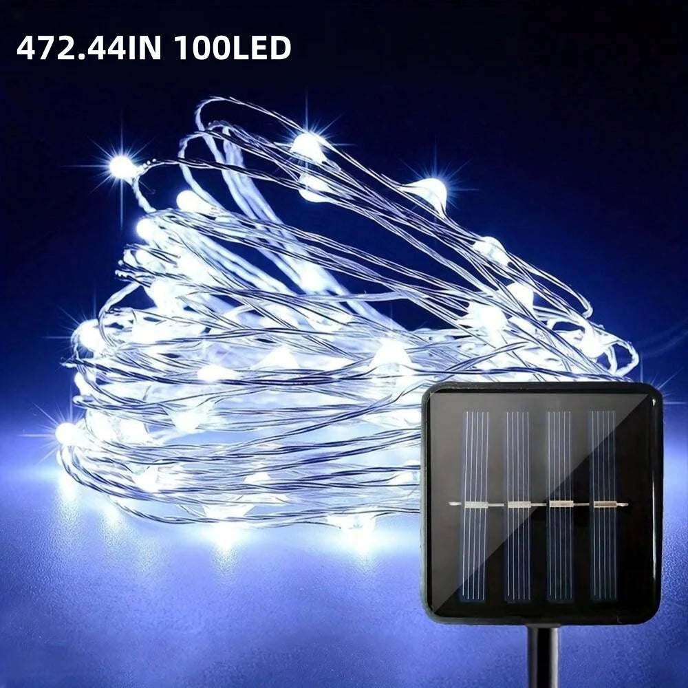 1PC 7M/12M/22M/32M Copper Wire Fairy Light String,Solar-powered,8 Lighting Modes,Used for Wedding,Indoor,Festival,Bedroom,Party