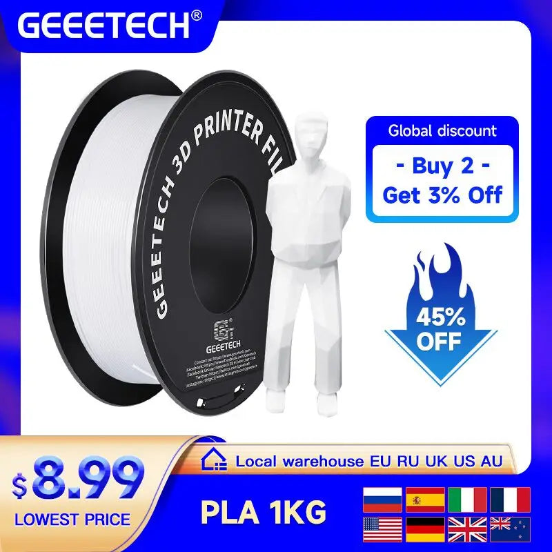 GEEETECH 1roll/1kg 1.75mm PLA Silk PLA  Filament Vacuum Packaging Overseas Warehouses Various Colors For 3D Printer Fast Ship