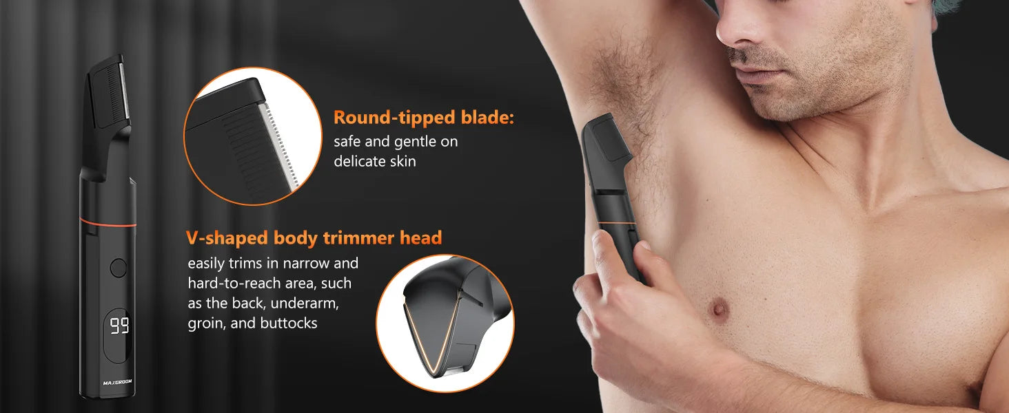 MAXGROOM 4 In 1 Body Hair Shaver Kits for Men Nose/Beard Hair Trimmer Electric  IPX6 Waterproof Groin Pubic Hair Shaver for Man