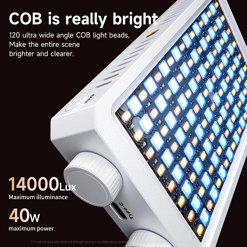 Portable 40W LED Camera Light 2800K-9000K Handheld Filling Light 4400mAh Rechargeable Pocket Photography Lighting Lamp