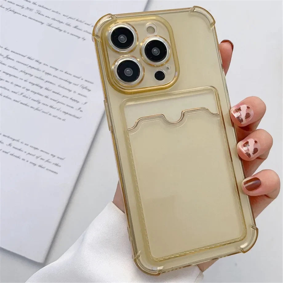 Transparent Card Wallet Slot Bag Holder Case For iPhone 16 15 14 13 12 11 Pro Max Mini X XR 7 8 Plus Clear Shockproof Soft Cover