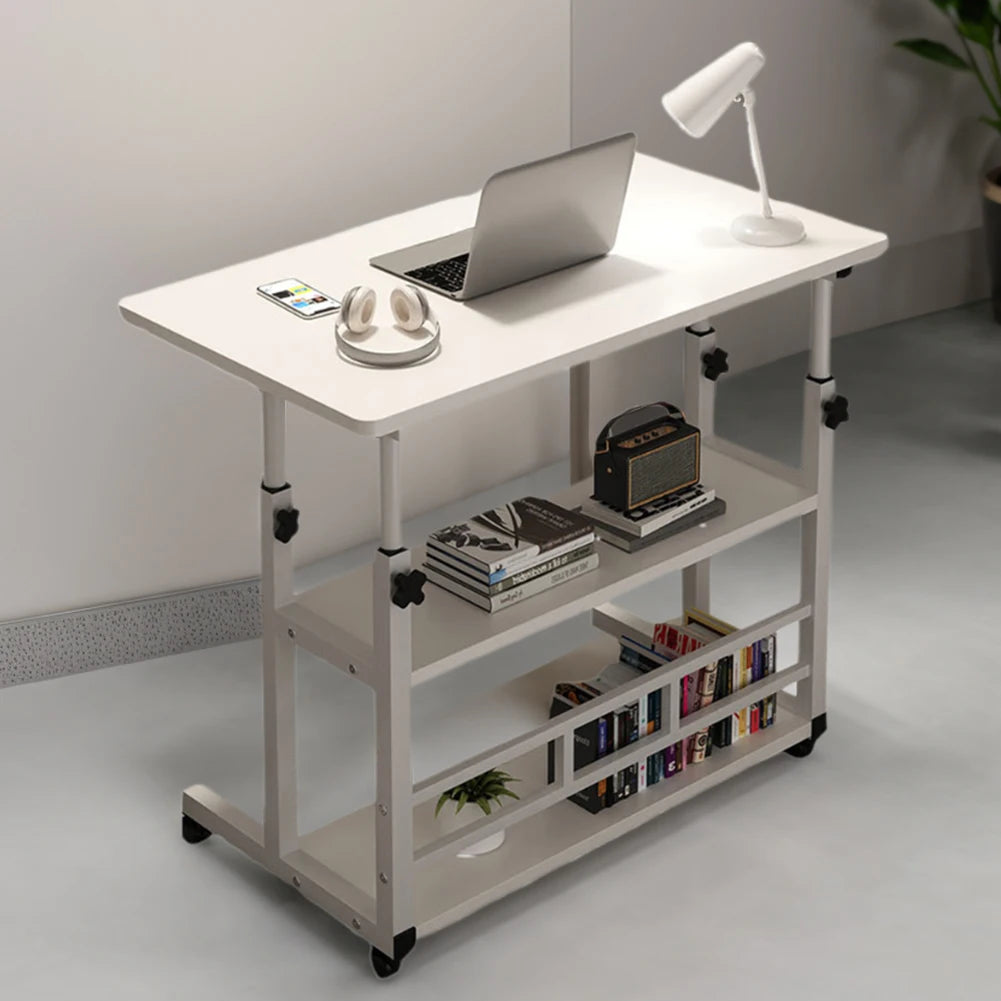 Adjustable Bedside Laptop Desk with Rolling Wheels Mobile Laptop Standing Desk Multi-Layer Storage Height Adjustable Laptop Desk