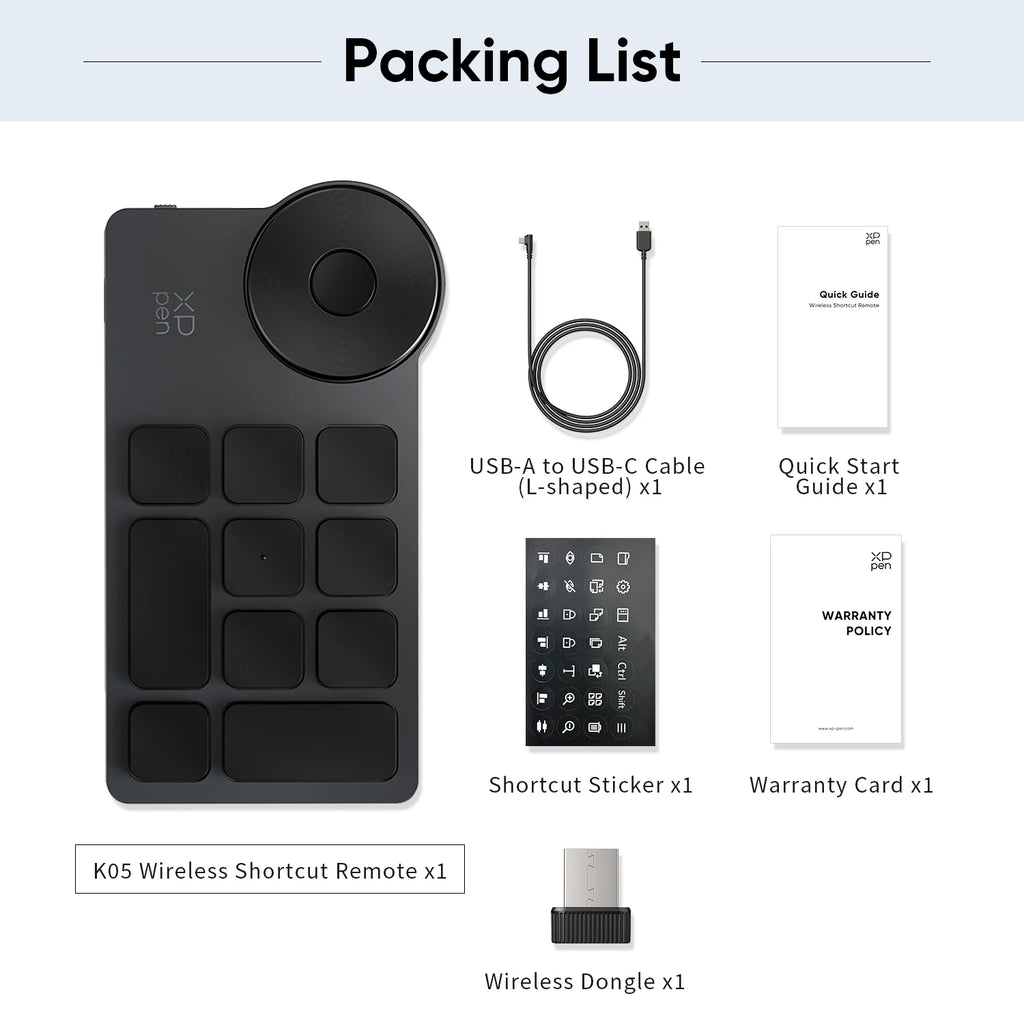XPPen ACK05 Portable Wireless Shortcut Remote with 10 Custom Keys 1 Physical Dial 1000mAh Battery Support Bluetooth Connection