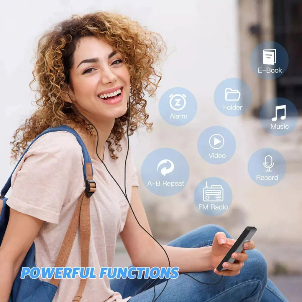 Wireless BT Bluetooth 5.0 MP4 MP3 Player Built-in Lithium Battery HiFi Lossless Sound HD Screen Display Voice Recorder