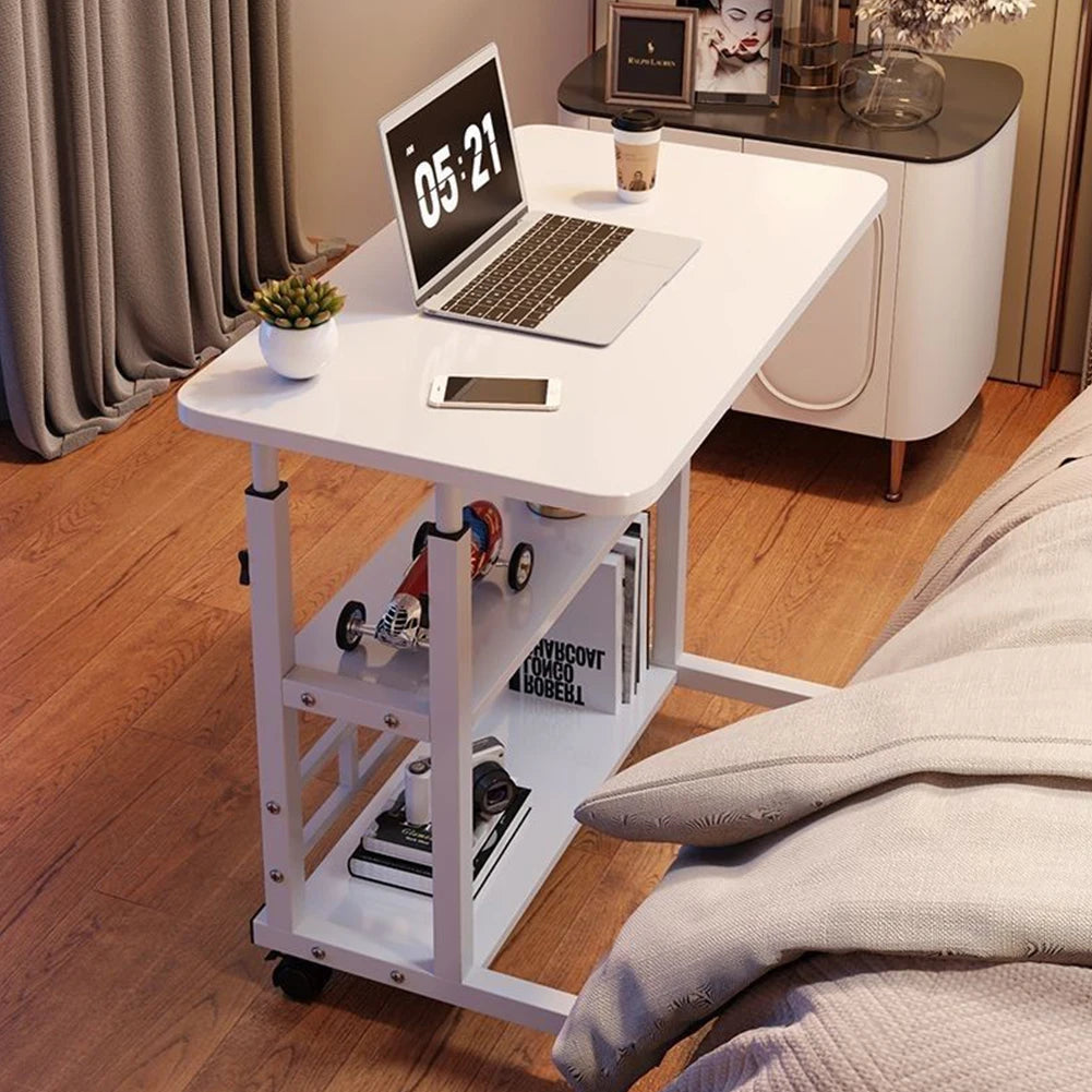 Adjustable Bedside Laptop Desk with Rolling Wheels Mobile Laptop Standing Desk Multi-Layer Storage Height Adjustable Laptop Desk