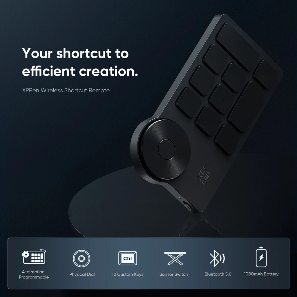 XPPen ACK05 Portable Wireless Shortcut Remote with 10 Custom Keys 1 Physical Dial 1000mAh Battery Support Bluetooth Connection