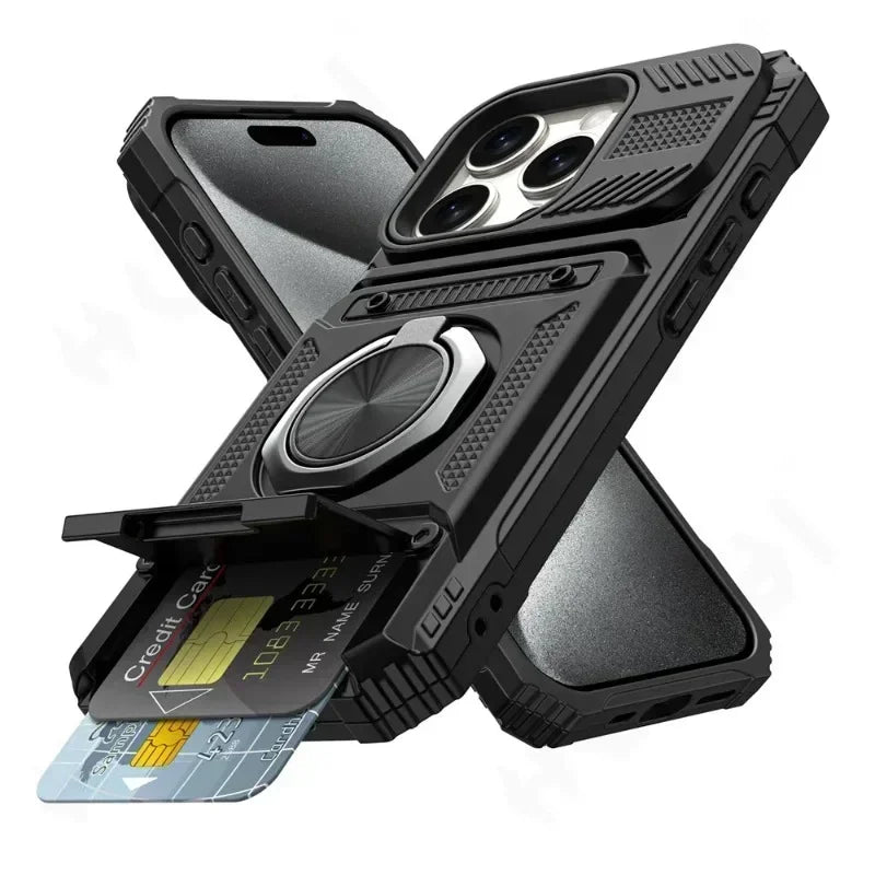 Case For iPhone 11 13 14 15 16 Pro Max 14 15 16 Plus 11 Magnetic Rotated Ring Kickstand Heavy Duty Drop Protection Wallet Cover