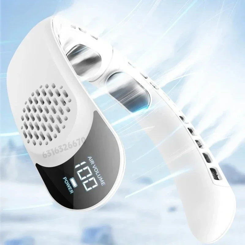 Neck Fan Turbine 360° 4000mAh Leafless Portable Vaneless Design 3 speed USB Rechargeable LED display Strong Wind Fast Cooling