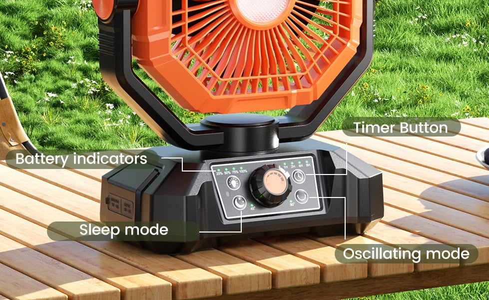 20000mAh Camping Fan with LED Lantern 8 Speed Desk Fan with Remote Portable Outdoor Fan with Hook for Tent Power Outages Jobsite