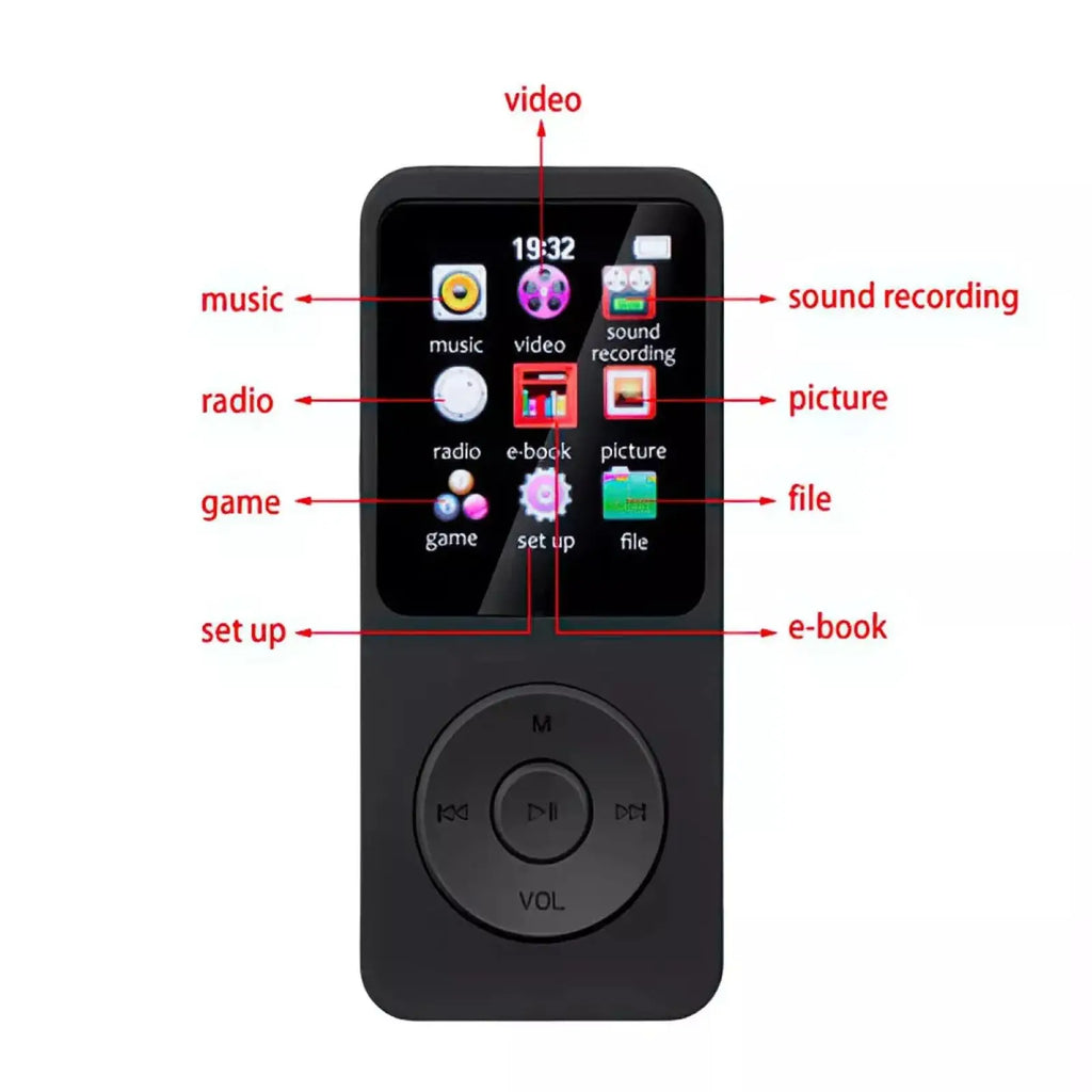 Wireless BT Bluetooth 5.0 MP4 MP3 Player Built-in Lithium Battery HiFi Lossless Sound HD Screen Display Voice Recorder