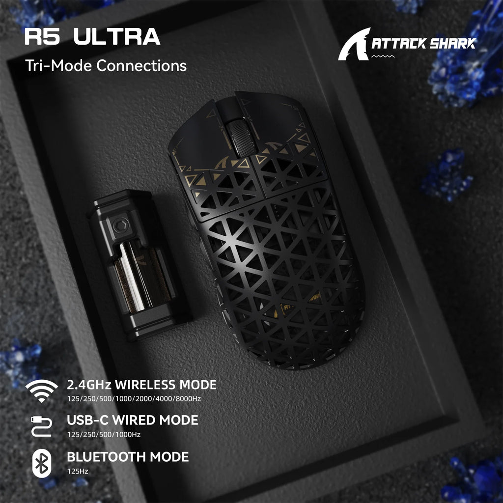 ATTACK SHARK R5 Ultra 8K Carbon Fiber Wireless Gaming Mouse with 42000 DPI-PAW3950 MAX Sensor -39g Ultra-Lightweight for Win/Mac