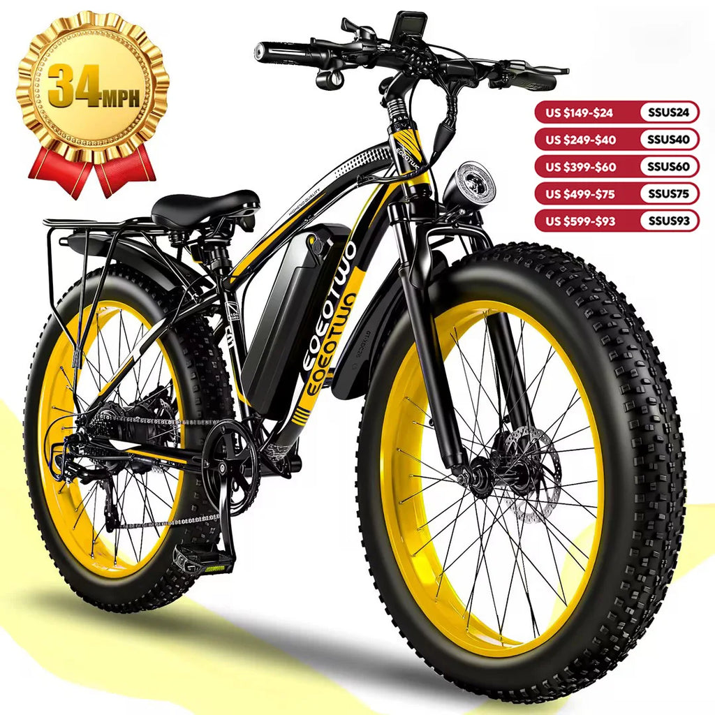 EOEOTWO 1500W Fat Tire Electric Bike for Adults 26"x4.0 All Terrain Ebike 34MPH Fast Mountain E-Bike 48V Long Range Snow Beach Bicycle