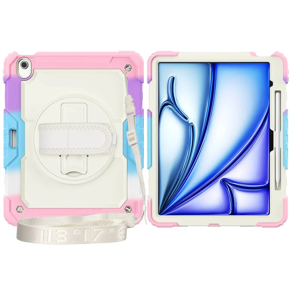 For iPad (A16) 11th Air 11 Air 13 M3  (2025) - Heavy Duty Protective Cover with Screen Protector, Shoulder Strap & Pencil Holder