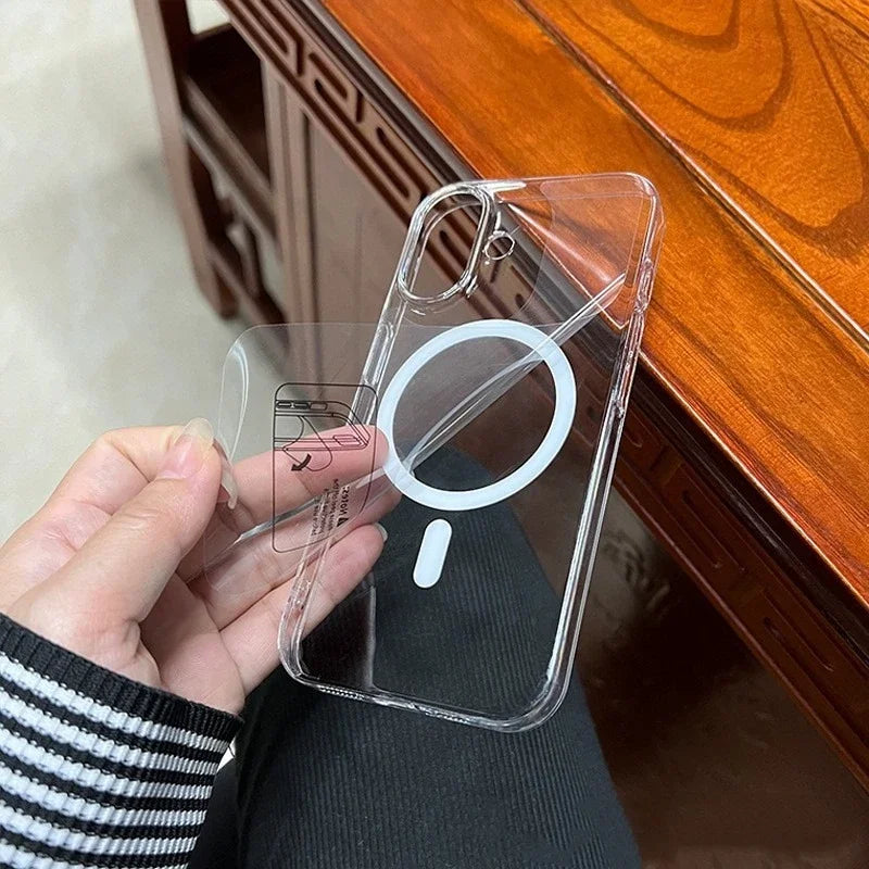 Fashion Anti-Yellow Crystal Clear Phone Case For iPhone 16 15 14 13 12 Pro Max Case for Magsafe Wireless Charging Acrylic Cover